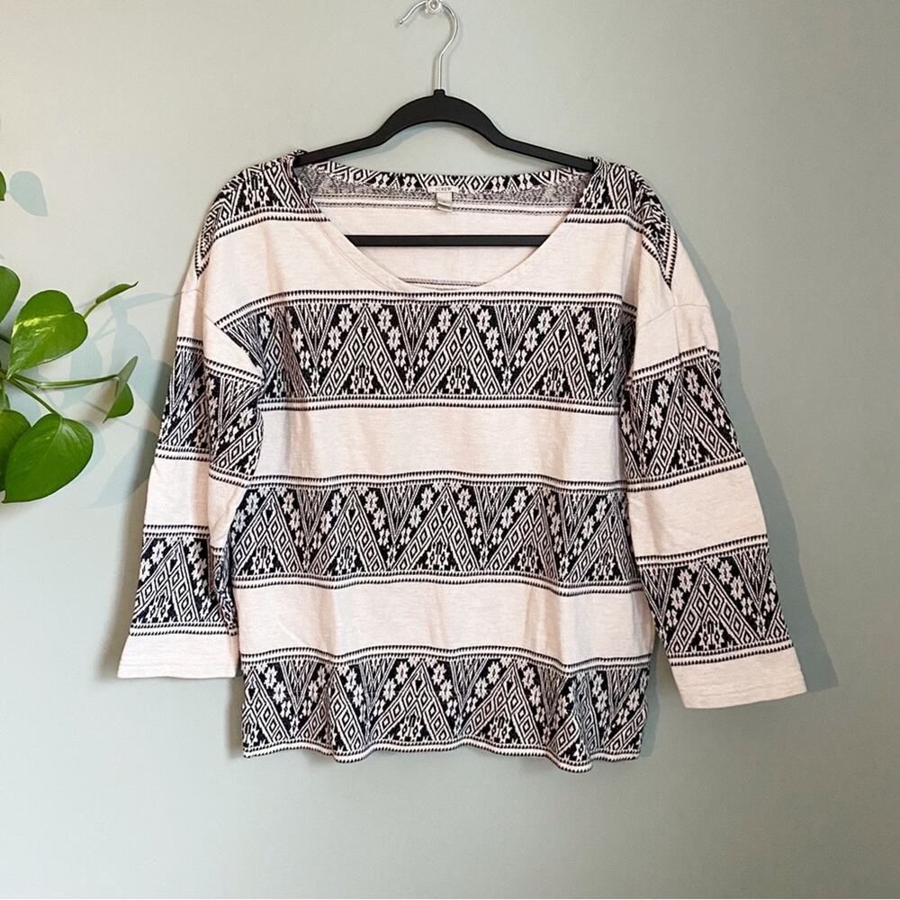 J Crew Cotton Boatneck Aztec Woven Top